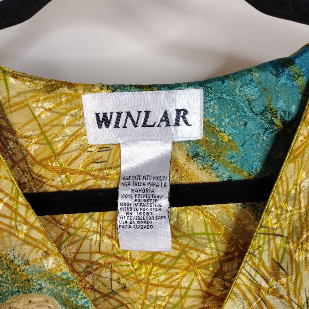 Winlar Satin Kaftan Mumu House Dress Sz One Size Colorful Seashell Beach Coastal - Picture 5 of 6